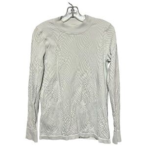 Spanx Mock Neck Long Sleeve Top White Wave Texture Breathable Workout Activewear